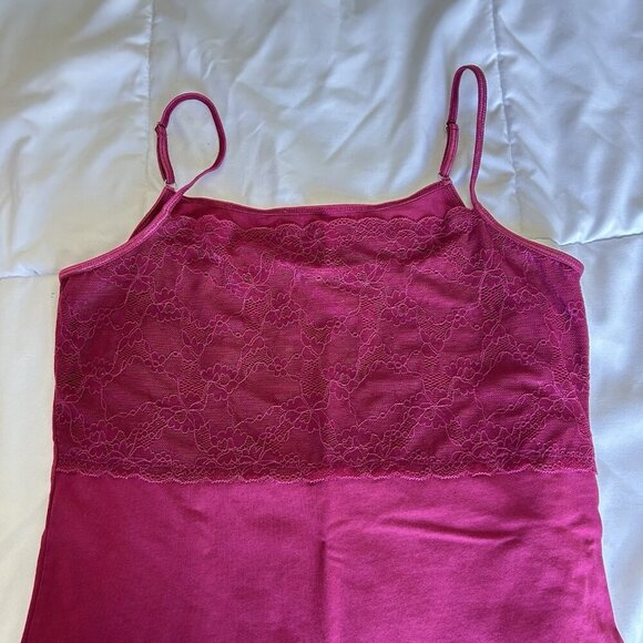Garnet Hill Lace Trimmed Pink Womens Medium Cami Babydoll Y2K 90s Cottagecore - Picture 2 of 8